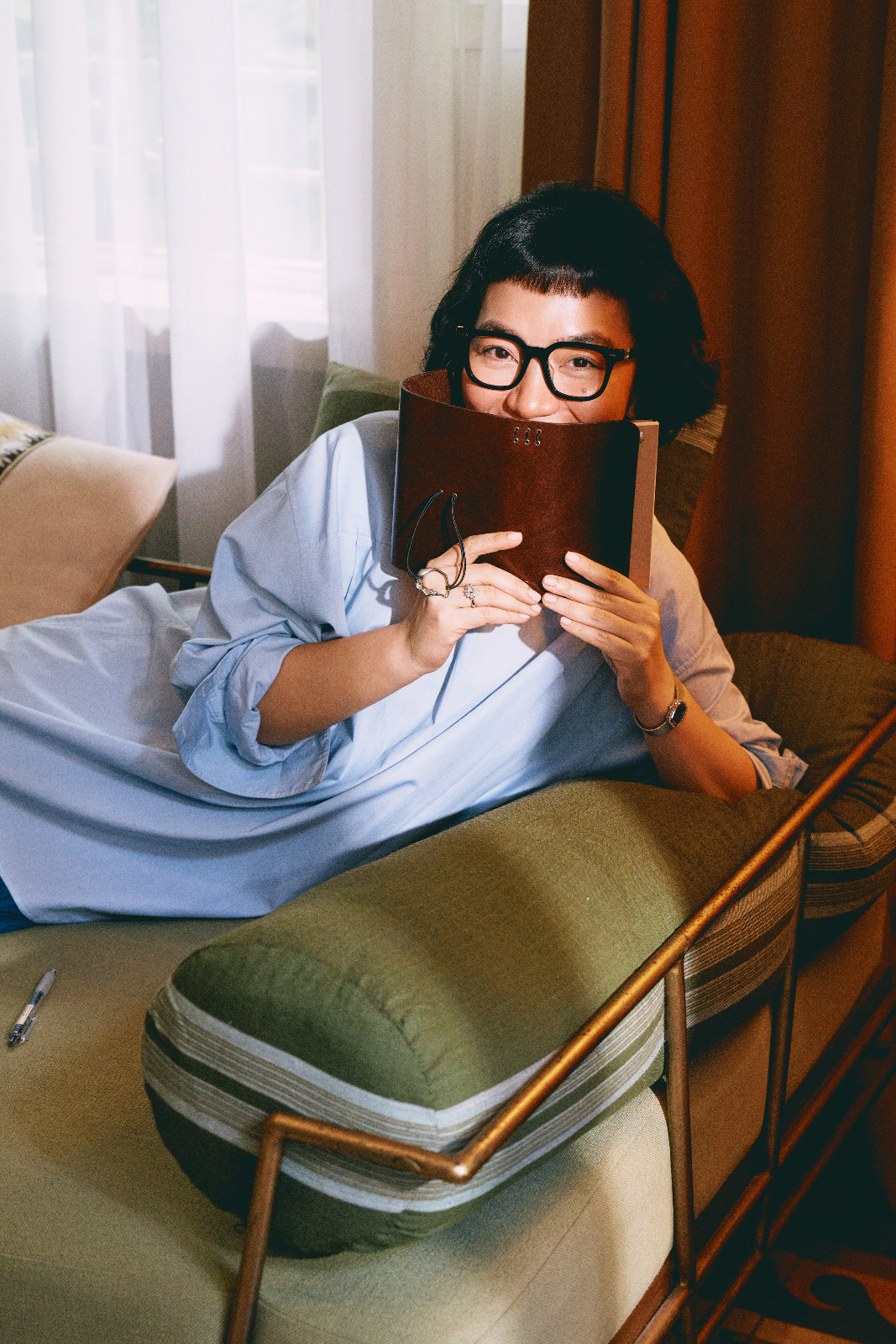 Fashion designer Gabbie Sarenas wears Celine frames from Vision Express and Jos Mundo clothing