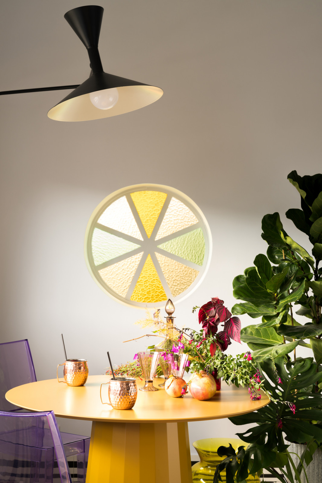 A playful dining room setup in a Sorrento, southern Italy home designed by Valentina Autiero