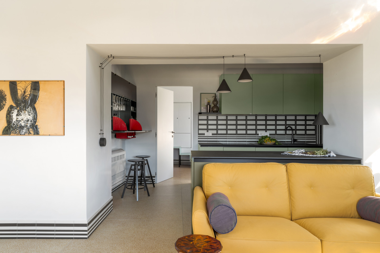 A vibrant living room setup in a Sorrento, southern Italy home designed by Valentina Autiero