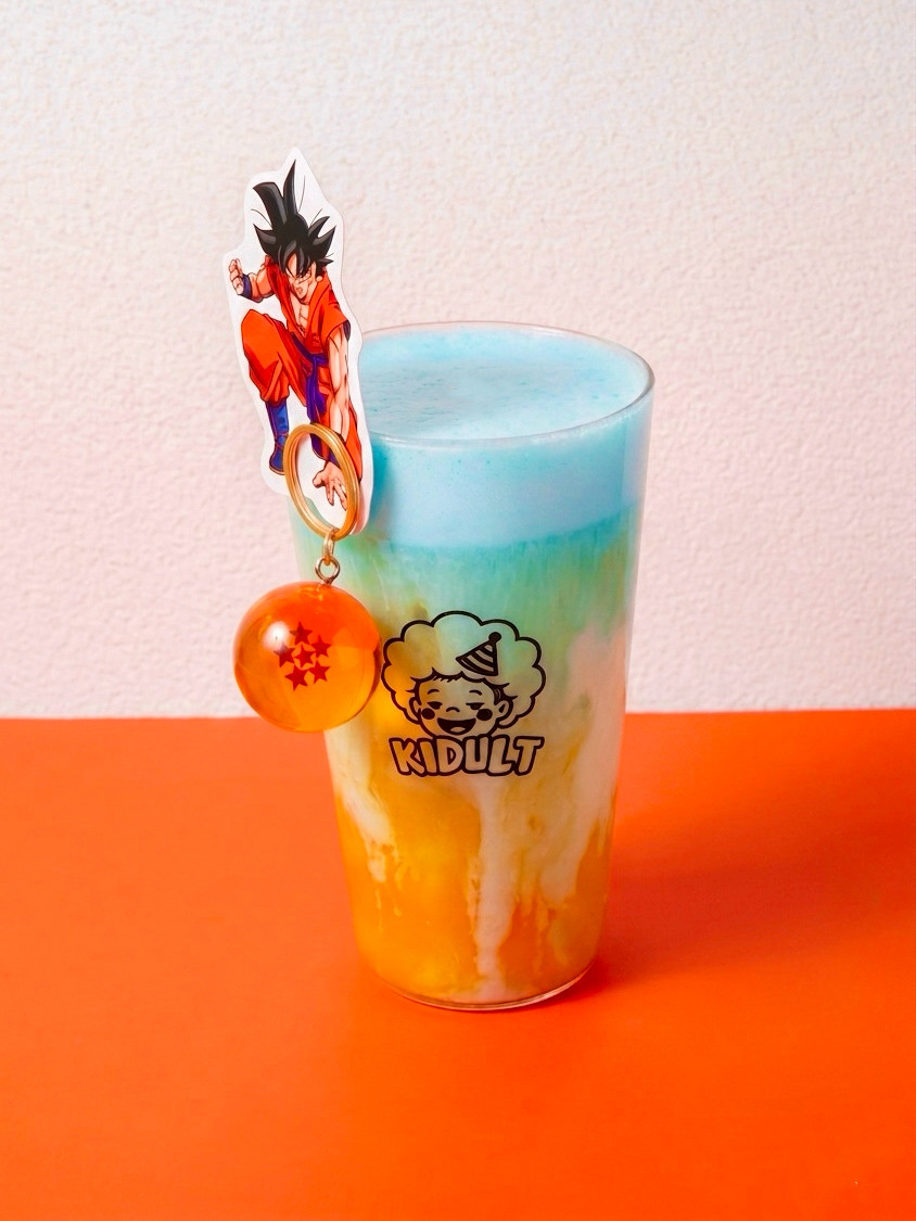 Kidult introduces its new Dragon Ball-themed layered drink, complete with Goku character and a four-star Dragon Ball charm.