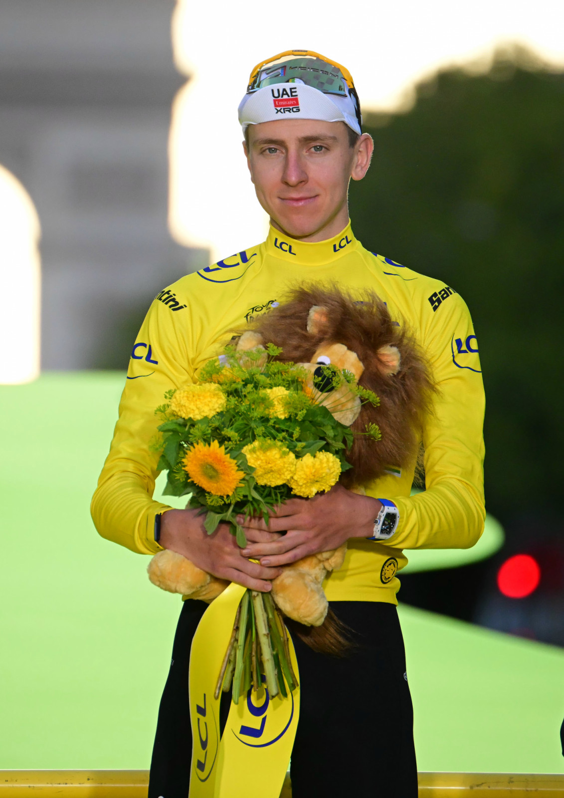 PARIS, FRANCE - JULY 26: Tadej Pogacar of Slovenia and UAE Team Emirates - XRG celebrates at podium as Yellow Leader Jersey winner during the 113th Tour de France 2026, Stage 21 a 89km stage from Paris to Paris / #UCIWT / on July 26, 2026 in Paris, France. (Photo by Bernard Papon - Pool/Getty Images)