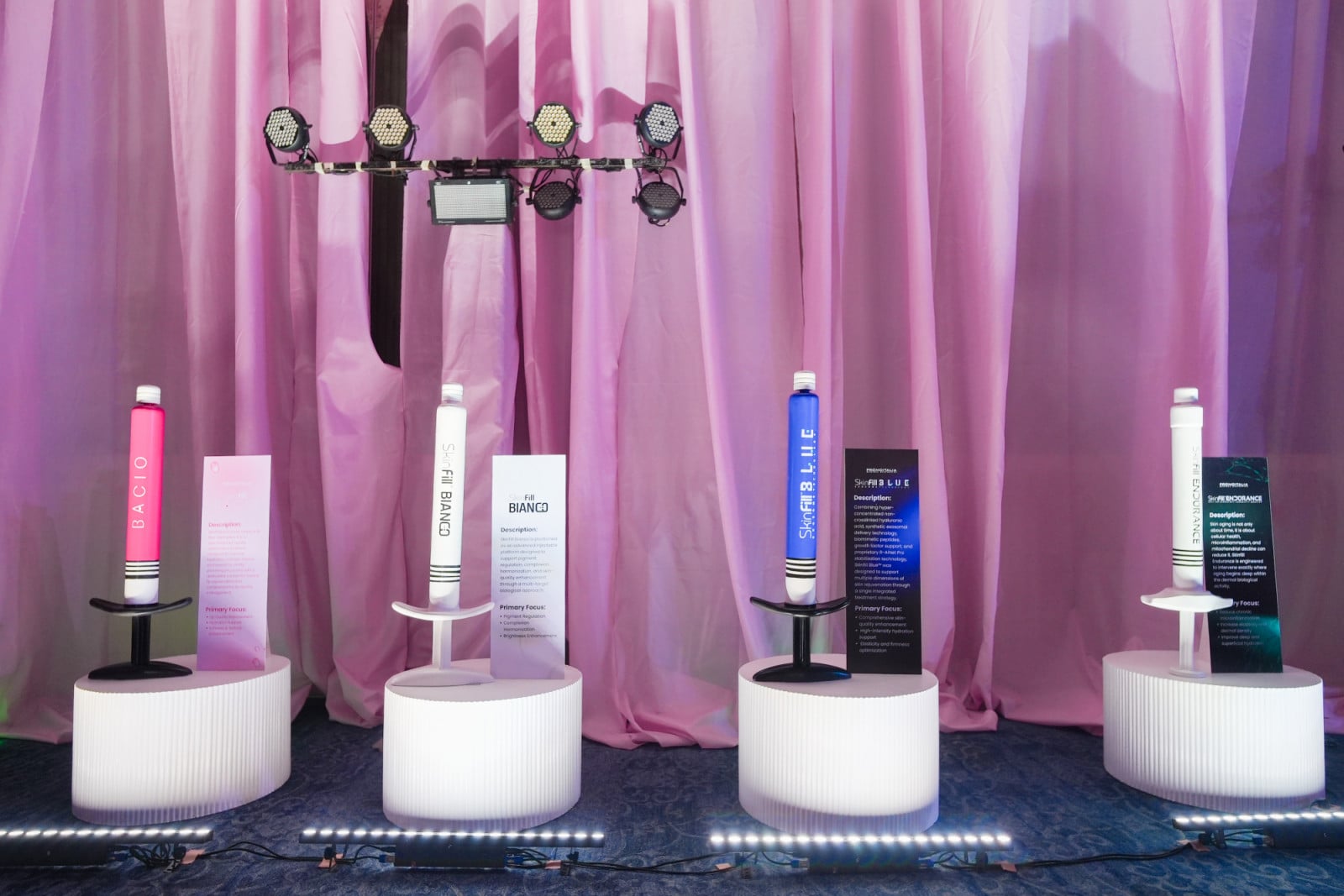 The Promoitalia products introduced at the launch: Skinfill Bacio, Skinfill Bianco, Skinfill Blue and Skinfill Endurance (Photo: courtesy of Pink Ventures Inc)