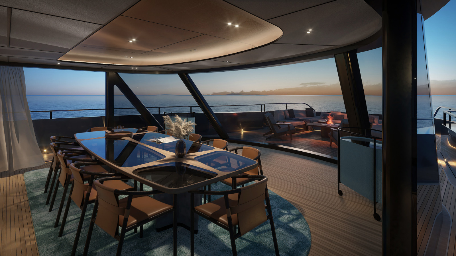 Azimut 最強旗艦 Grande 44M 廣達 50 平方米的上層甲板更能彈性規劃為第二沙龍或專屬主臥,提供無遮擋的絕美全景視野。(Photo: Azimut )