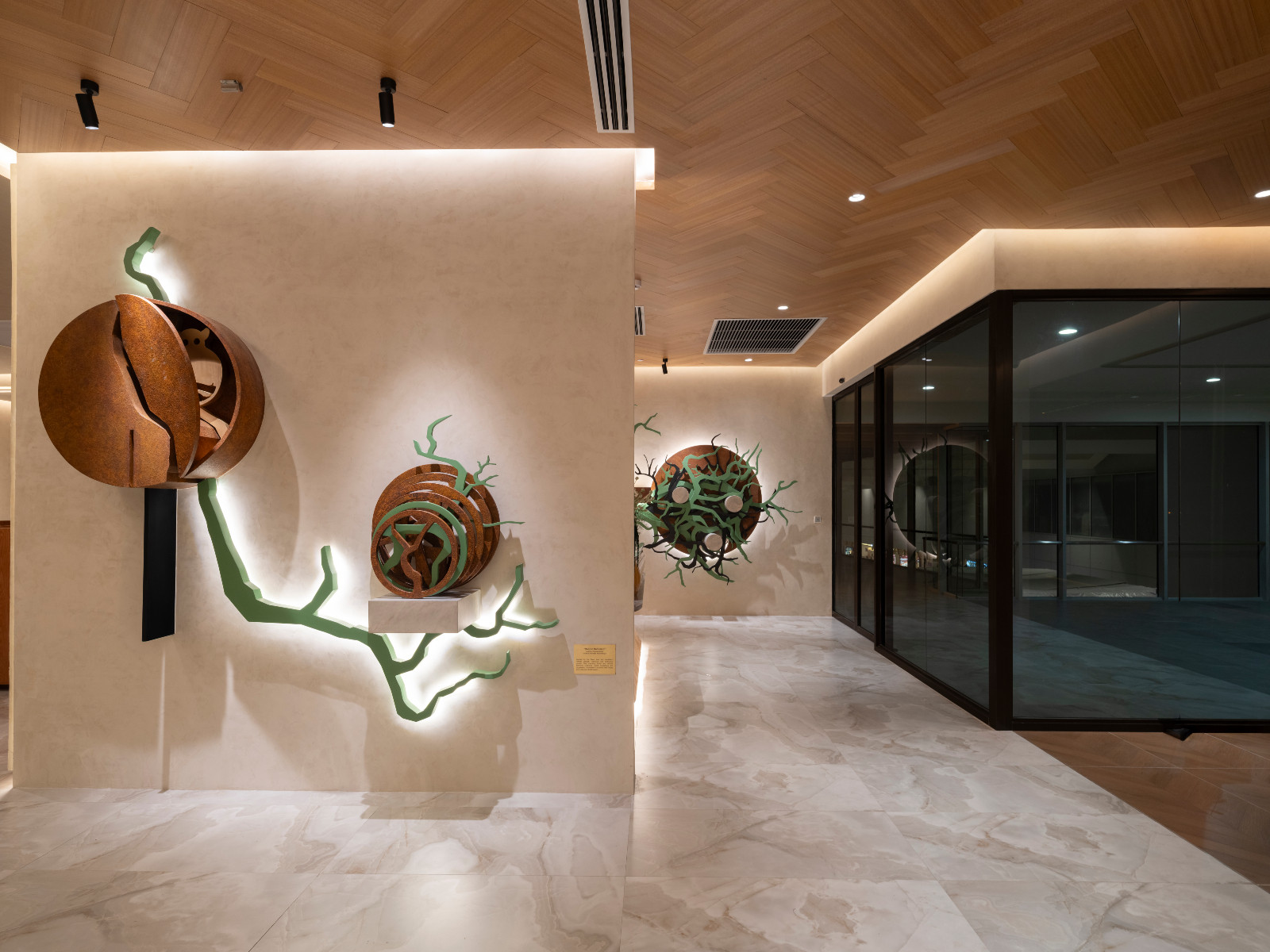 Installations on display in the First Meridian Lounge of NAIA Terminal 3, designed by Carlo Calma