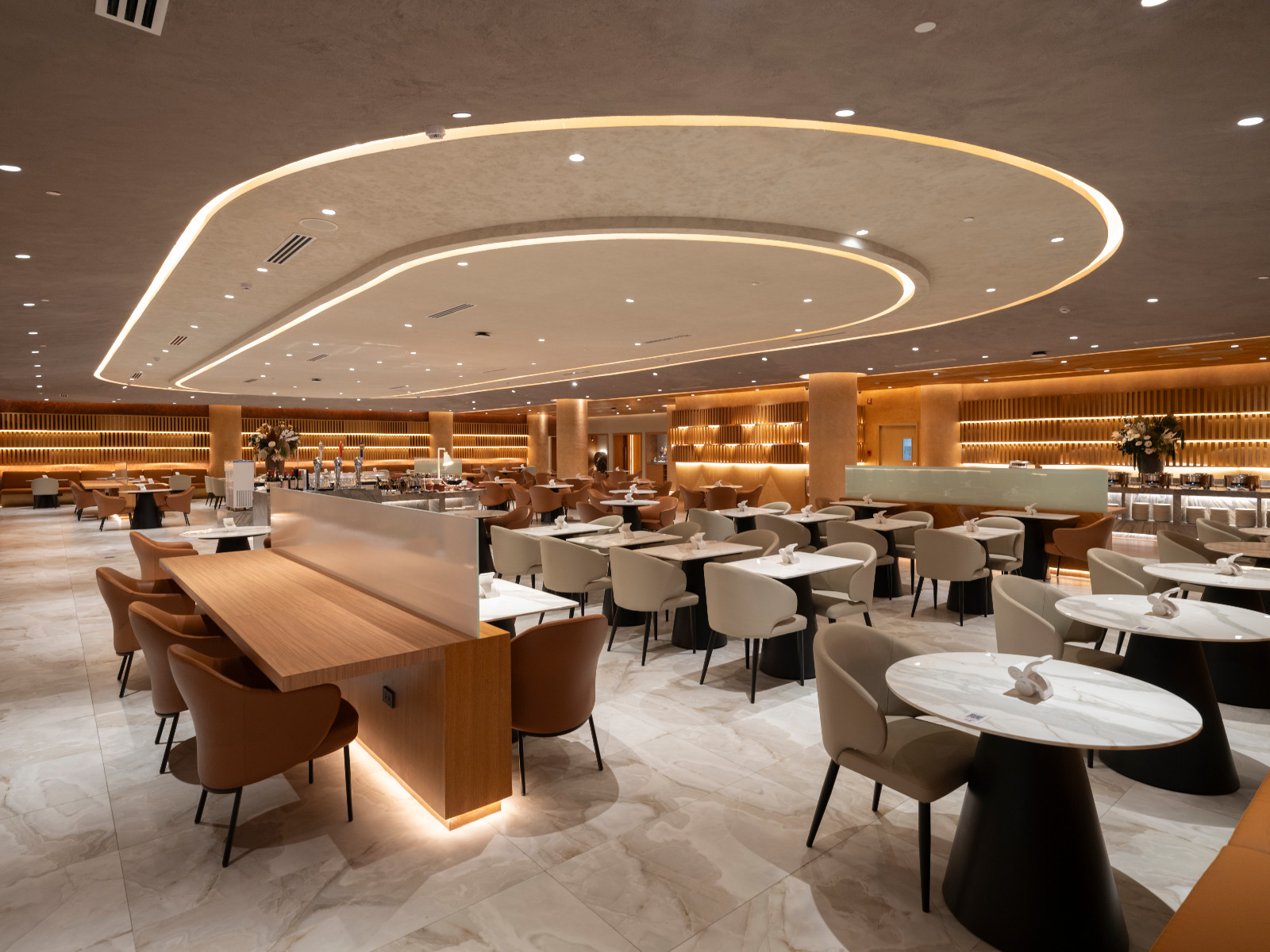The dining area of the First Meridian Lounge of NAIA Terminal 3, designed by Carlo Calma