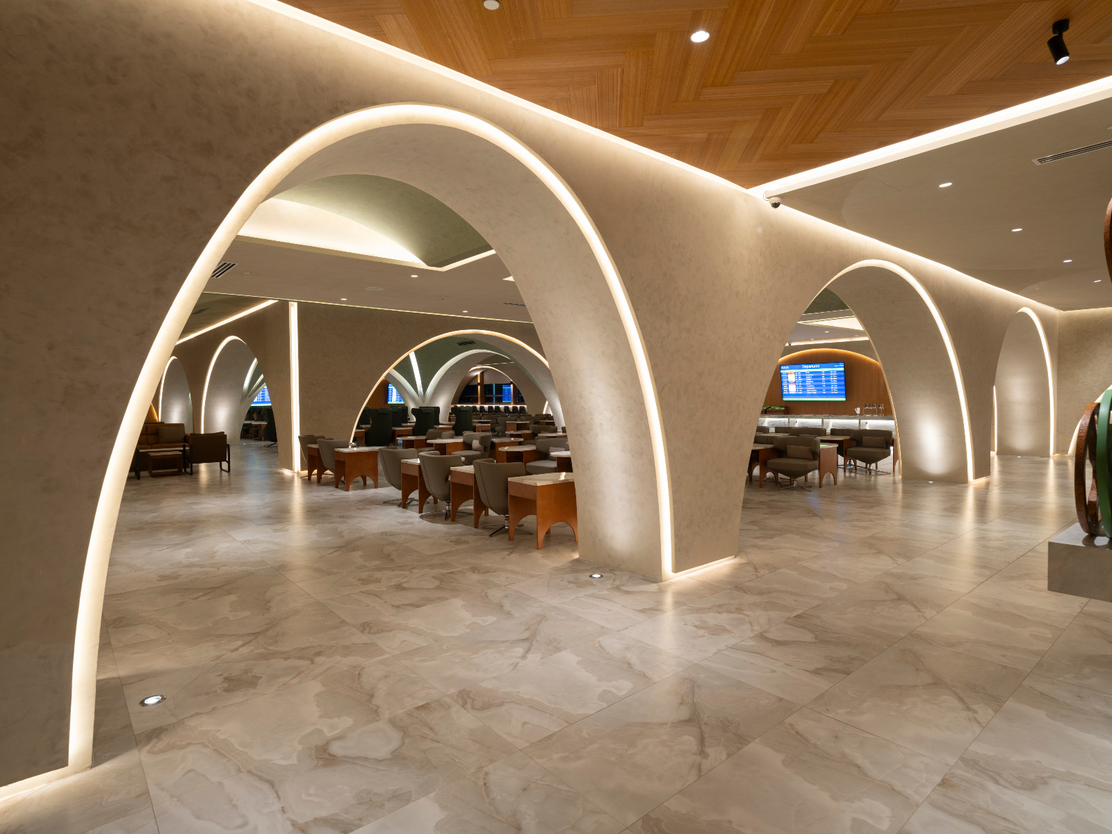 The arched detailing of the First Meridian Lounge of NAIA Terminal 3, designed by Carlo Calma