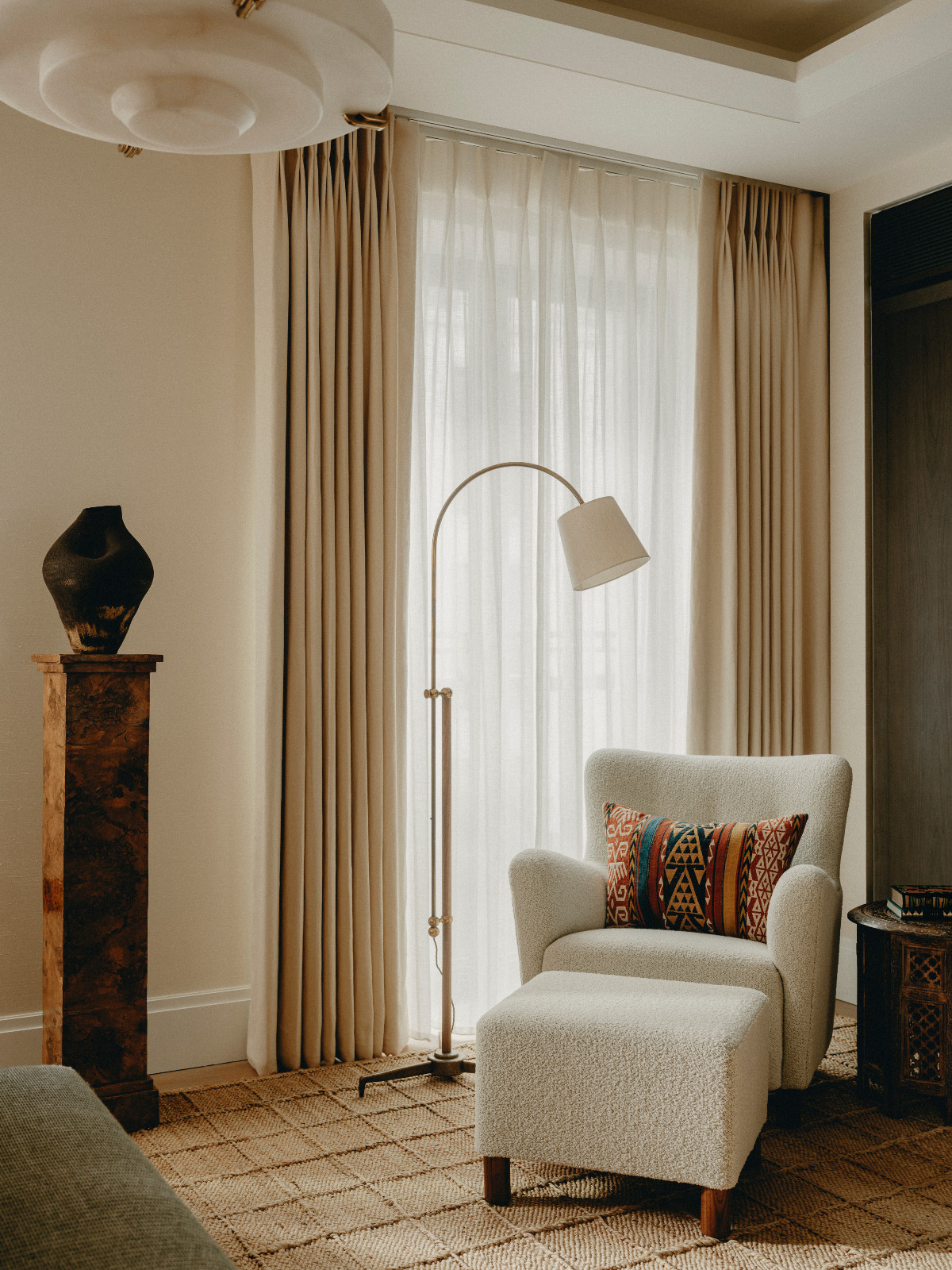 The bedroom of an art-filled Belgravia, London home designed by Studio Vero
