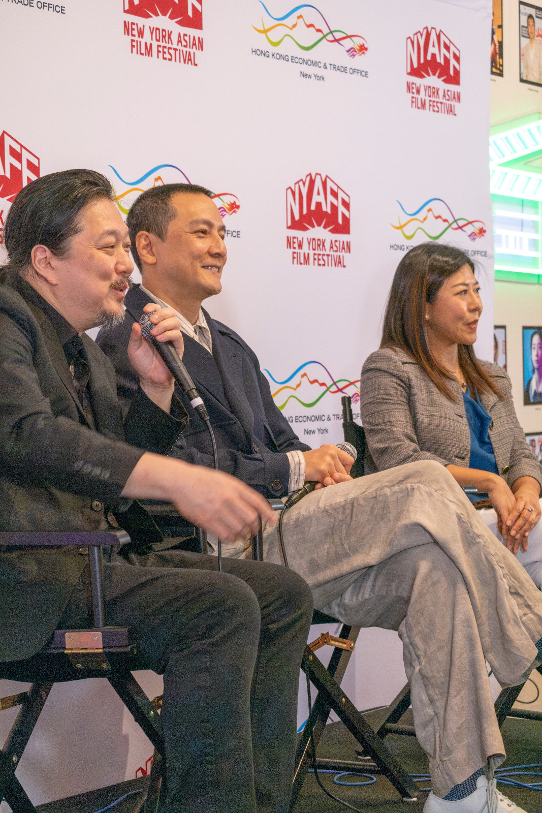 Wu at the NYAFF press conference with NYAFF executive director Samuel Jamier (left), and Maisie Ho, director of the Hong Kong Economic and Trade Office in New York (Photo: Naomi Bayas)