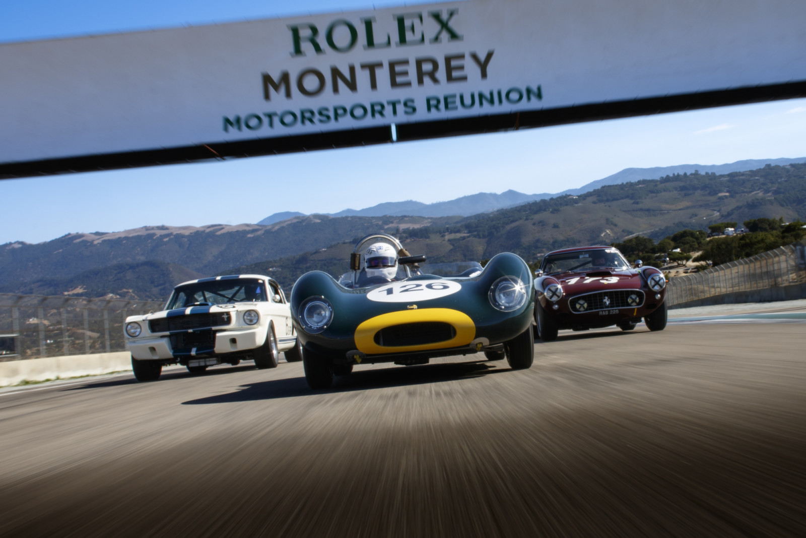 Action on track during the 2025 Rolex Monterey Motorsports Reunion
1962 Lola MK 1; 1966 Shelby GT350; 1961 Ferrari 250 GT Berlinetta