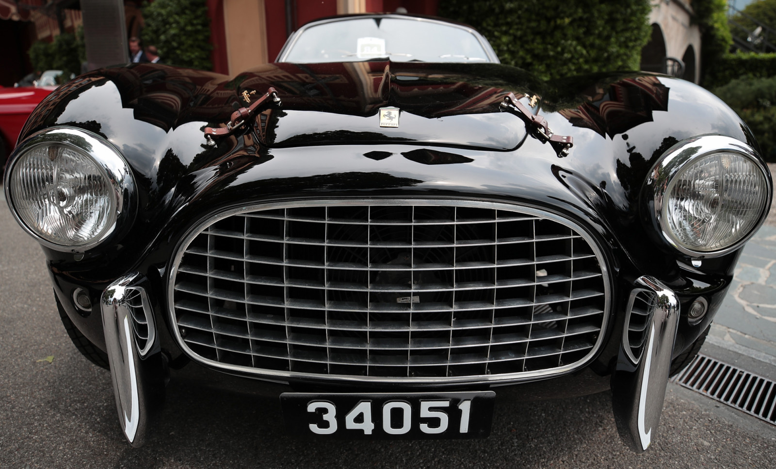 COMO, ITALY - MAY 25: The front grill of a Ferrari 340 America on display at the Concorso d'Eleganza Villa d'Este on May 25, 2019 in Como, Italy. Approximately 50 historic cars are presented. (Photo by Emilio Andreoli/Getty Images)