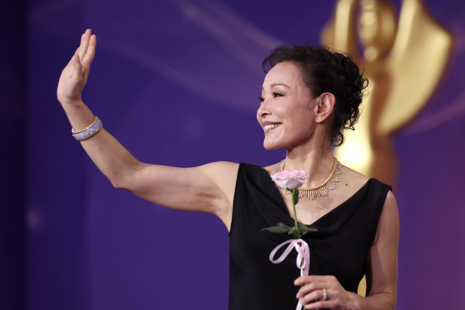 BEIJING, CHINA - AUGUST 10: Actress Joan Chen arrives at the red carpet for the closing ceremony of the 38th Hundred Flowers Awards at the National Speed Skating Oval on August 10, 2026 in Beijing, China. (Photo by Wang Ziru/China News Service/VCG via Getty Images)
