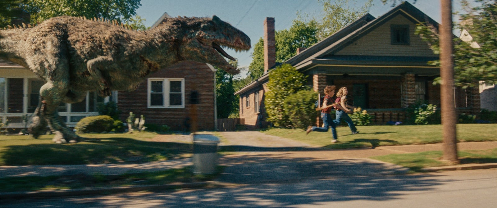 A proto-feathered predator stalks the Oak Street cul-de-sac