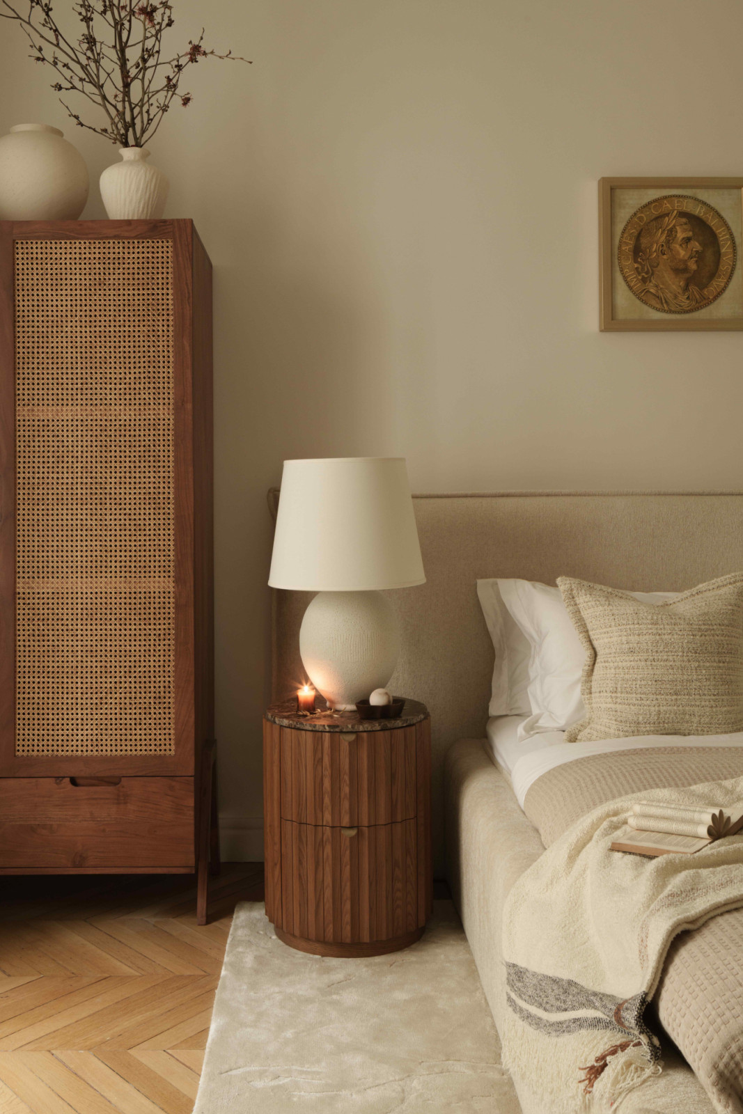 The Santa Fe wardrobe by Maisons du Monde, and Railton bedside table by Soho Home