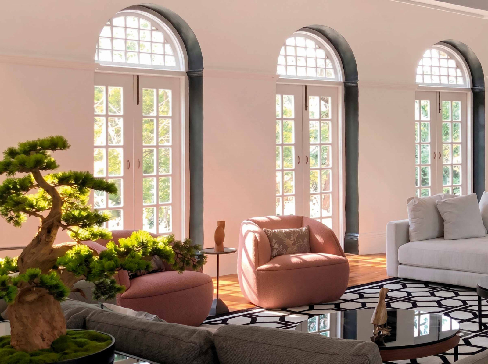 French doors accentuate the lofty ceiling of this heritage bungalow, now converted into a private clubhouse by Designworx