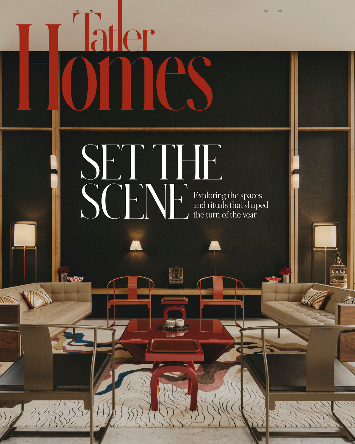 The December-January 2025 cover of Tatler Homes, featuring a living room with custom Living DNA rug