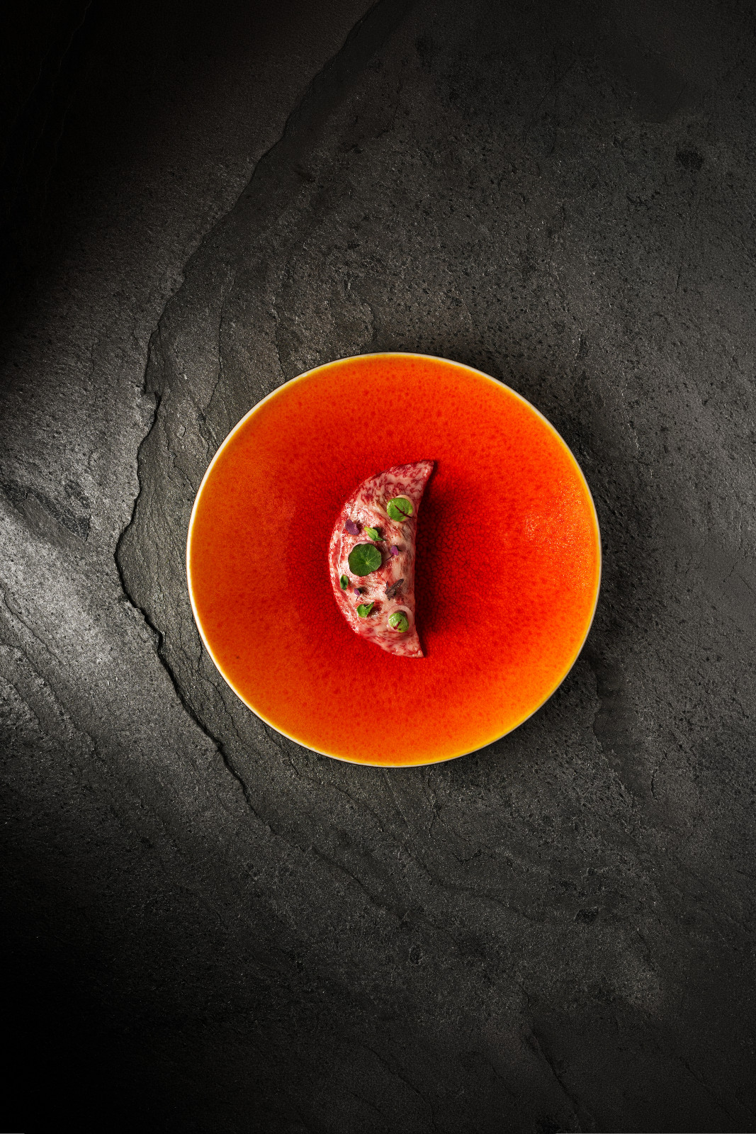 Wagyu beef carpaccio, black curry, orzo