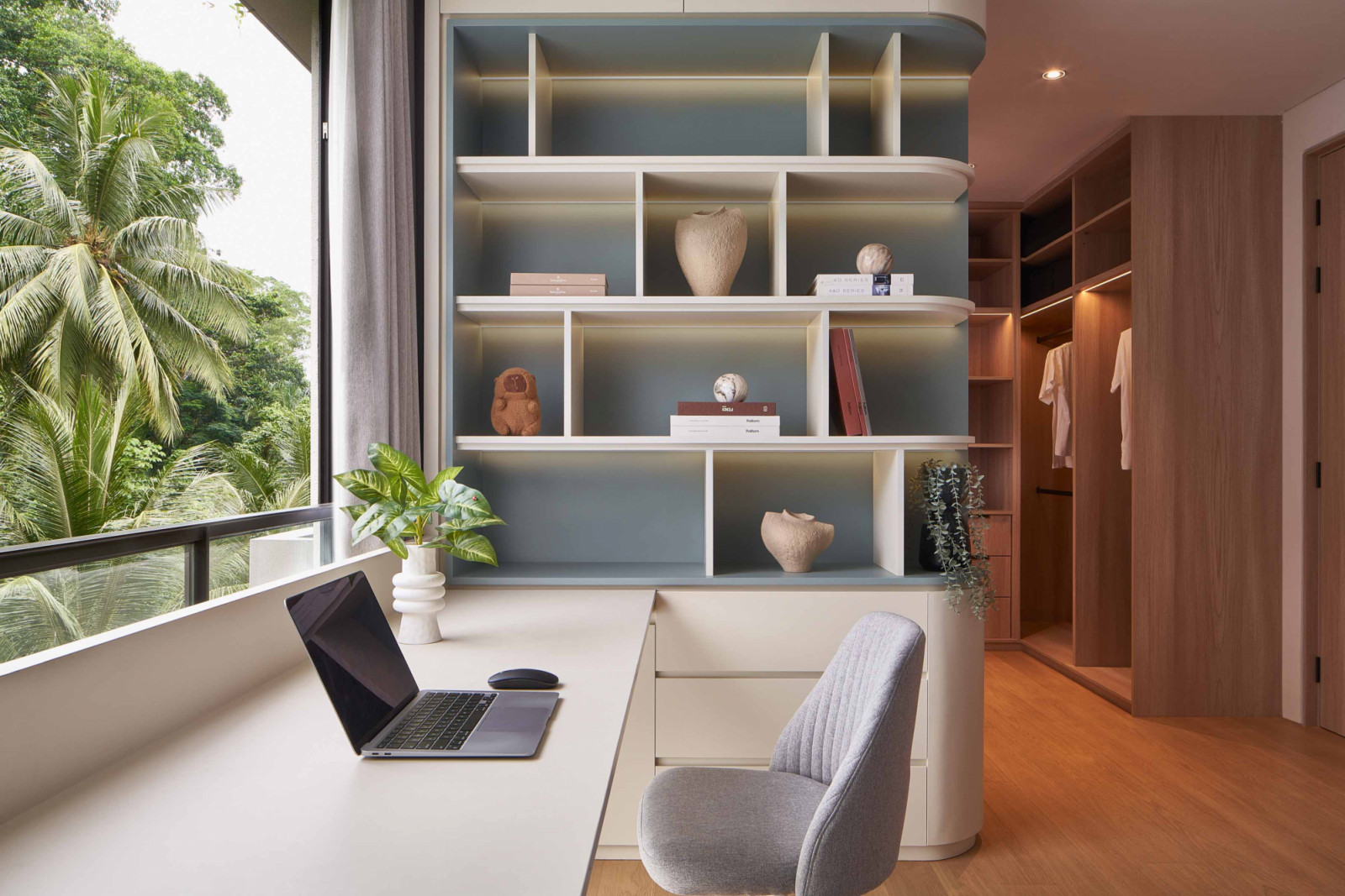 This child’s bedroom is personal and purposeful, tailored to meet practical needs while maintaining a playful energy