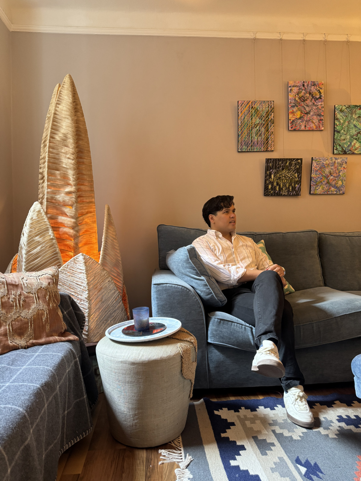 The Heart of Abaca lamp illuminates the room