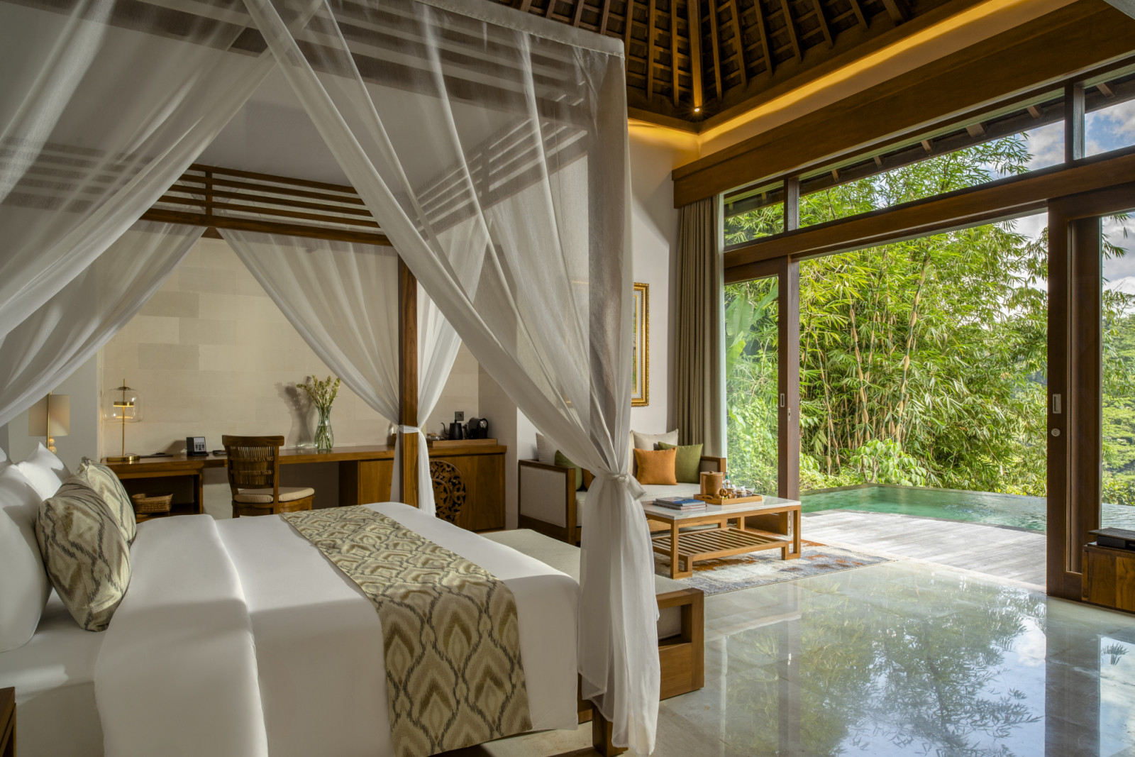 A private heated pool villa built with artisanal timber and natural stone along the riverbanks. (Photo: Cicada Resort Bali Ubud)