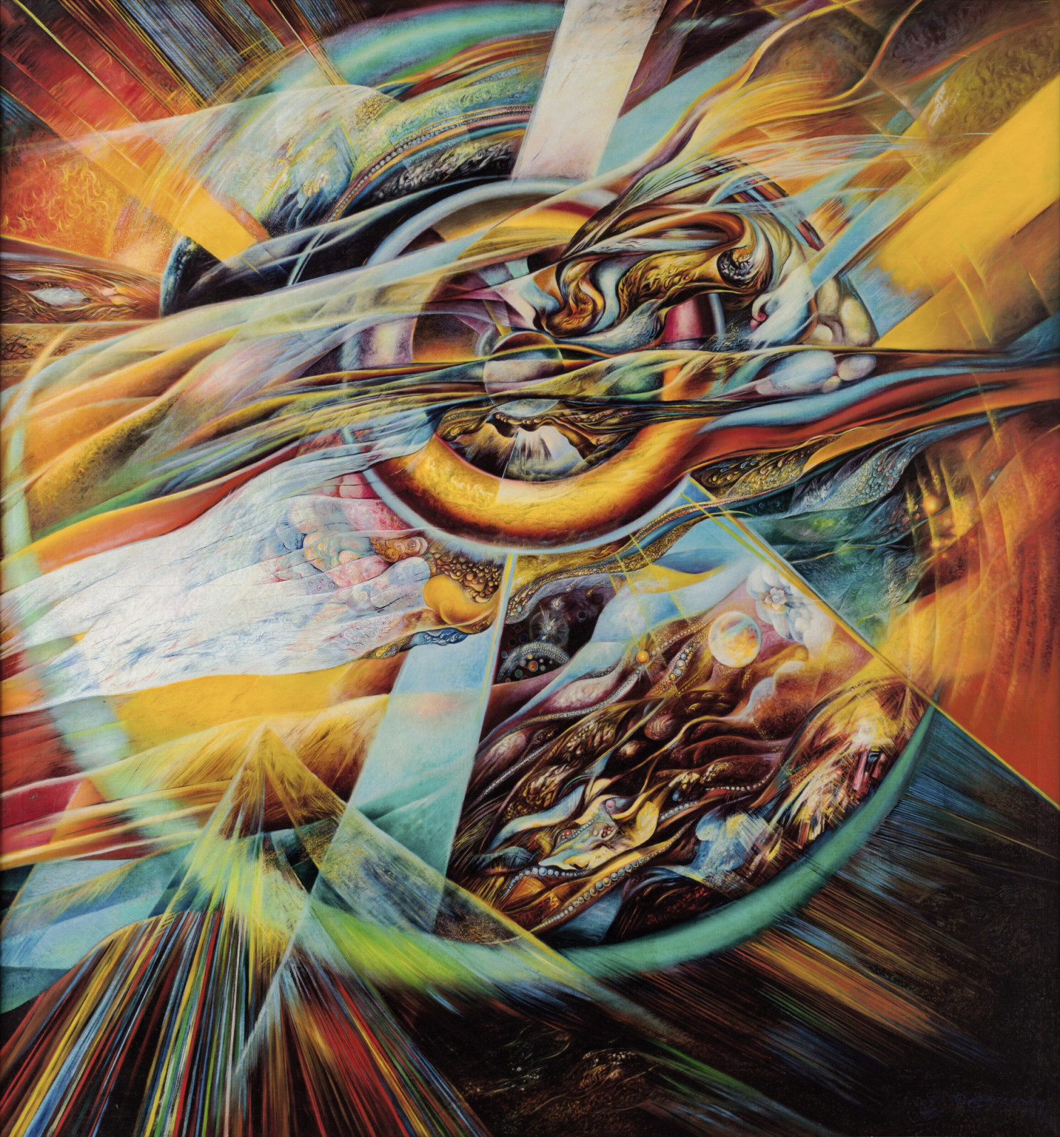 ผลงานสีน้ำมันบนผ้าใบ ‘The Symphony of the Universe’ (1971) ของ ประเทือง เอมเจริญ ขนาด 56 ¼ x 52 ⅜ นิ้ว (143 x 133 ซม.)