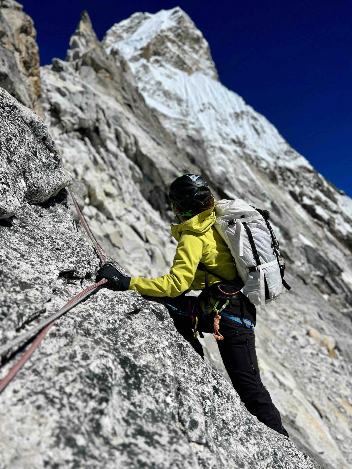 Lee climbing Ama Dablam in Nepal, with the summit in view (Image: courtesy of Jane Lee)