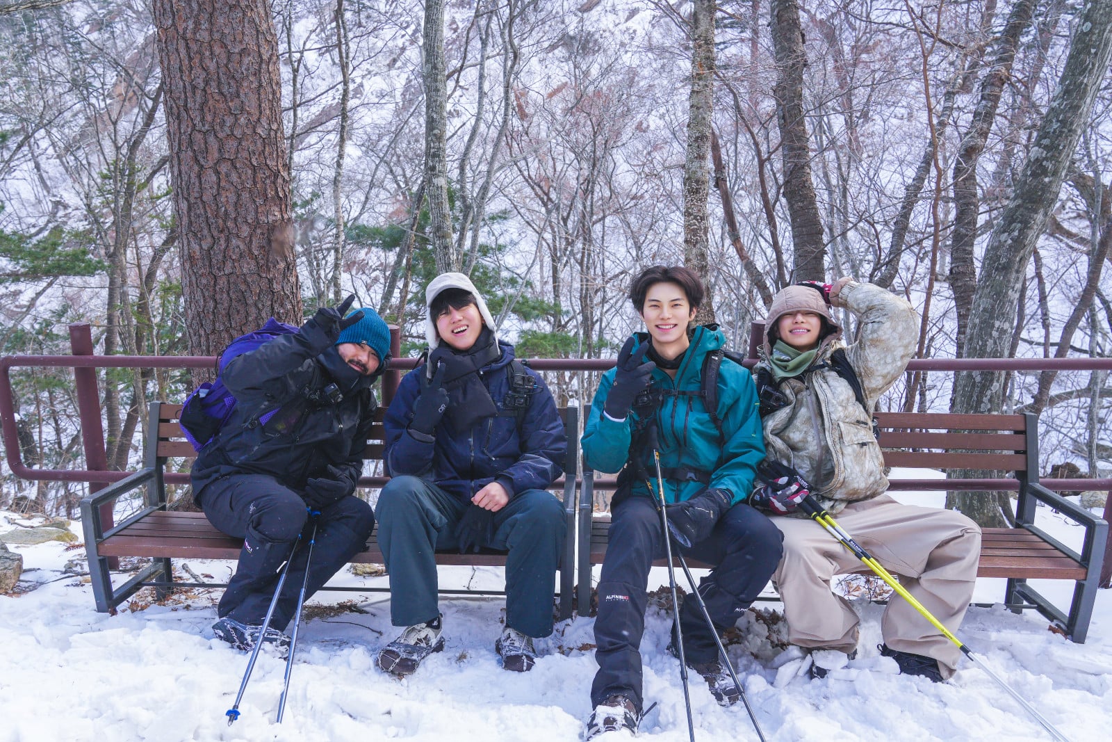 Shows like ‘Take a Hike!’ trade scripted travel for real physical strain. Inside Korea’s toughest adventure reality shows. In photo are Car, the Garden, Dowoon, Lee Chae-min, Tarzzan from ‘Take a Hike!’ (Photo: Oh Hyeok-jin/Netflix © 2026)