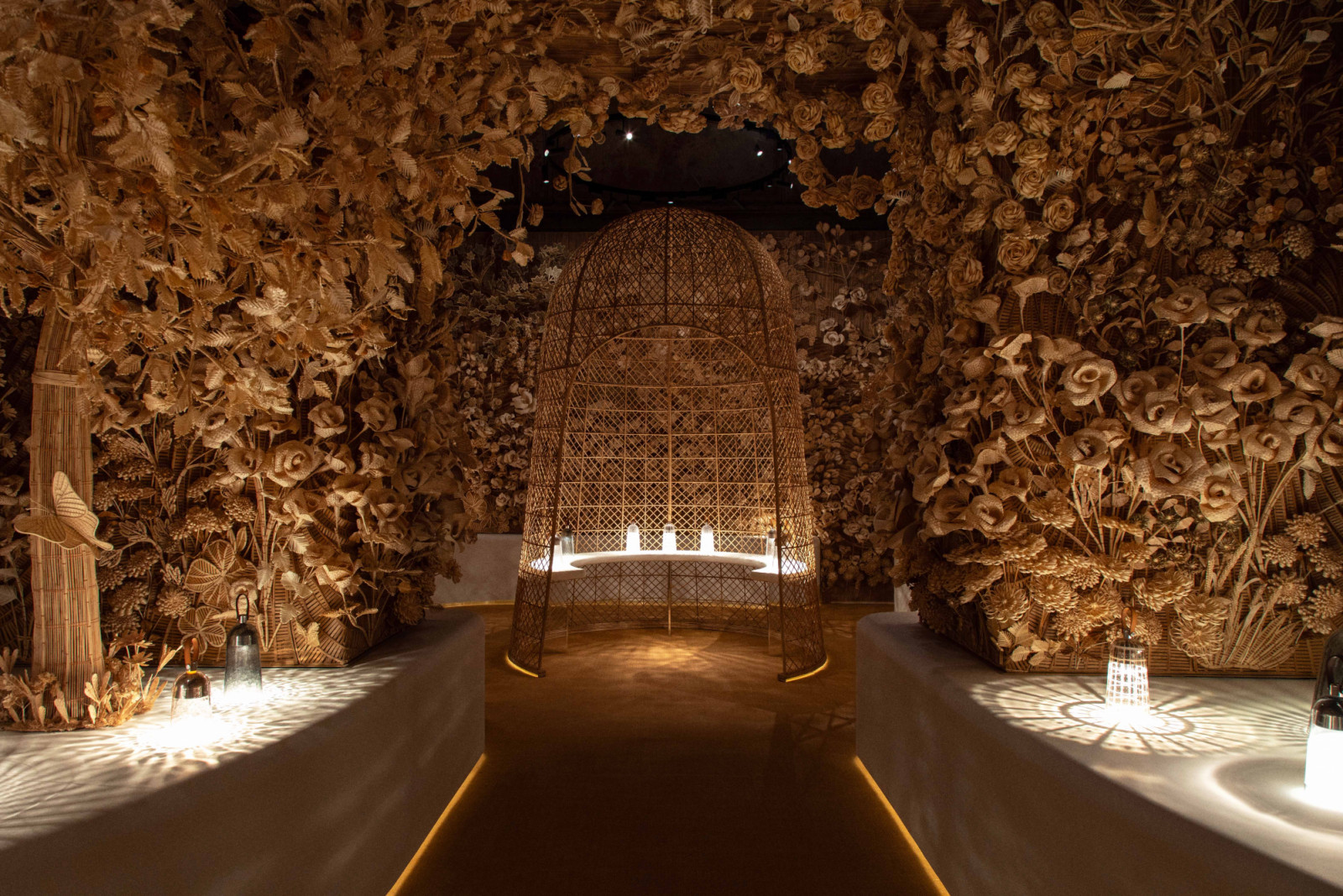 At the entrance of the Dior Maison showcase, a giant bamboo dome housing the collection