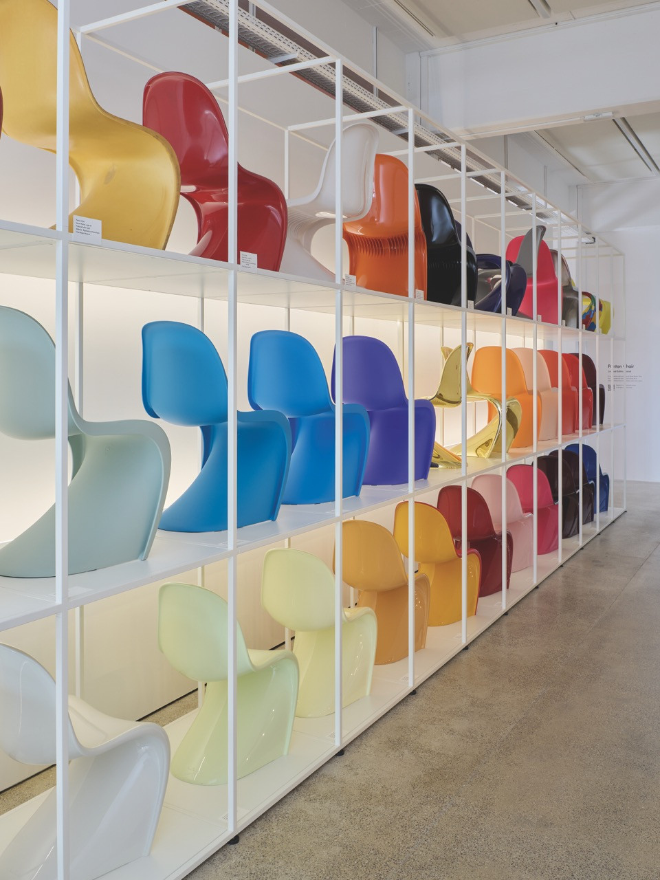 The classic cantilevered Panton Chairs in various colours