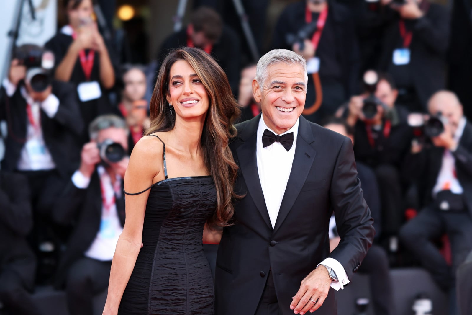 VENICE, ITALY - SEPTEMBER 02: Amal Clooney and George Clooney attend the "Ink" Screening and 2026 Opening Red Carpet during the 83rd Venice International Film Festival at Sala Grande on September 02, 2026 in Venice, Italy. (Photo by Aurore Marechal/Getty Images)