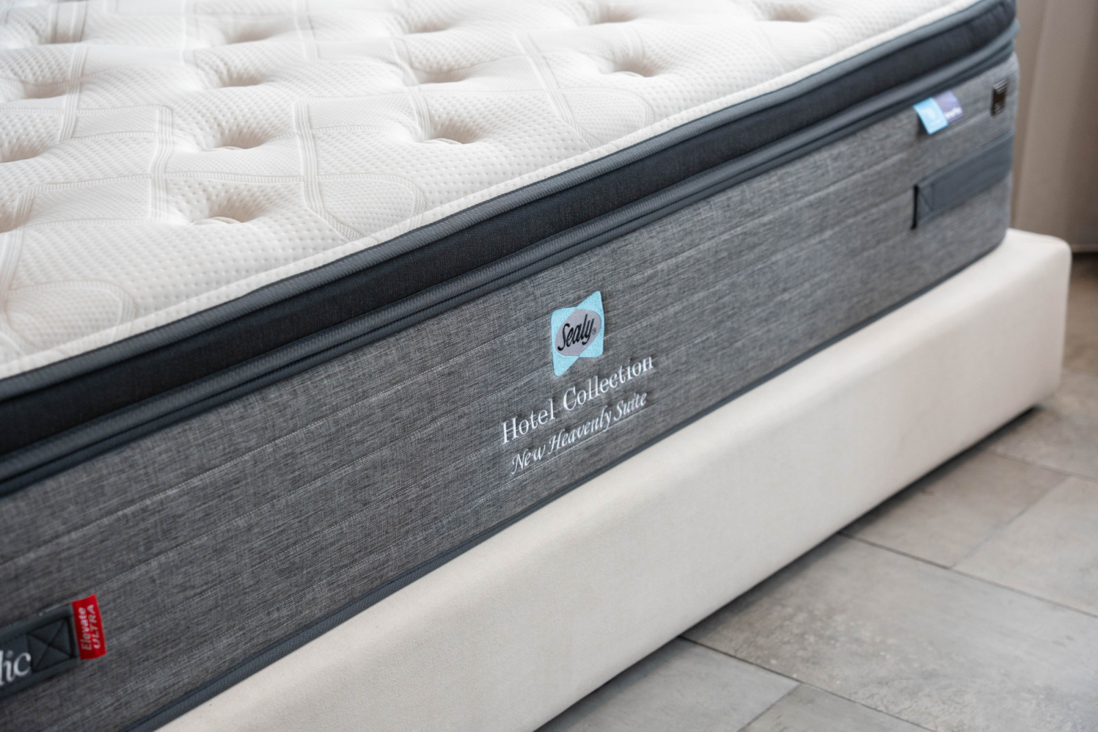 A detail shot of the Hotel Collection New Heavenly Suite, highlighting the tailored finishing that defines Sealy’s premium range