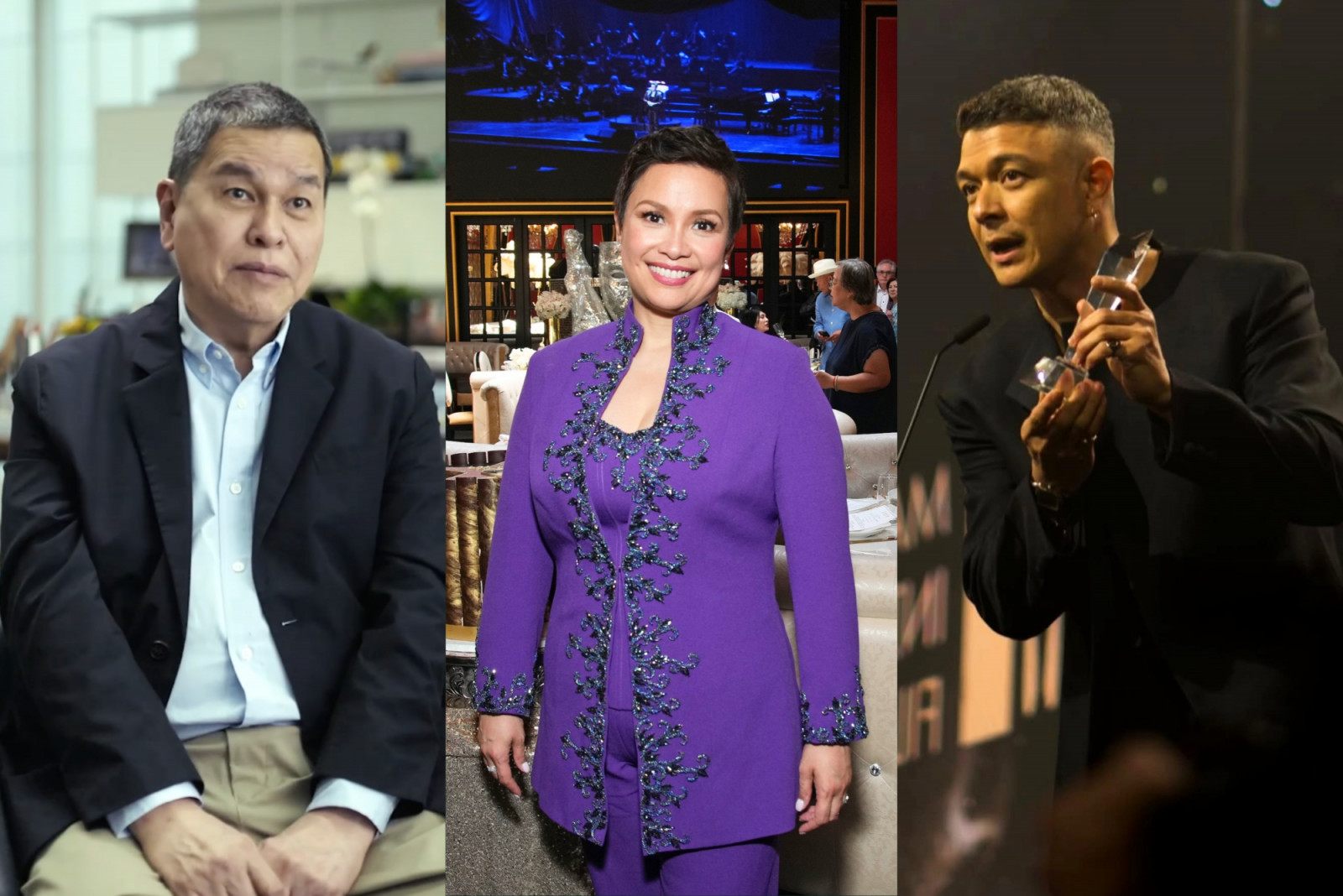 Left to right: A scene from ‘Bench: Body of Work’ documentary featuring Ben Chan; Lea Salonga at the special private luncheon hosted by MIFF; Jericho Rosales accepting his MIFF Best Actor award (Photos: J Creative Entertainment; Instagram / @manilaintlfilmfest and @jerichorosalesofficial)
