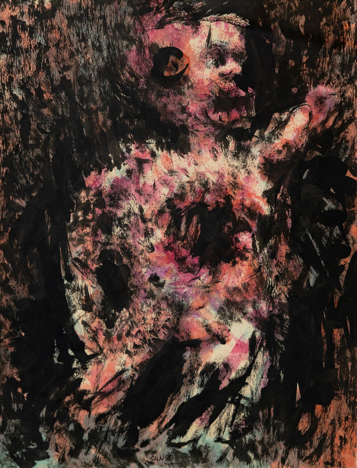Juvenal Sansó’s ‘A Victim’ (1956), tempera on paper, from the Marlon Basilio collection (Photo: courtesy of Fundacion Sansó)