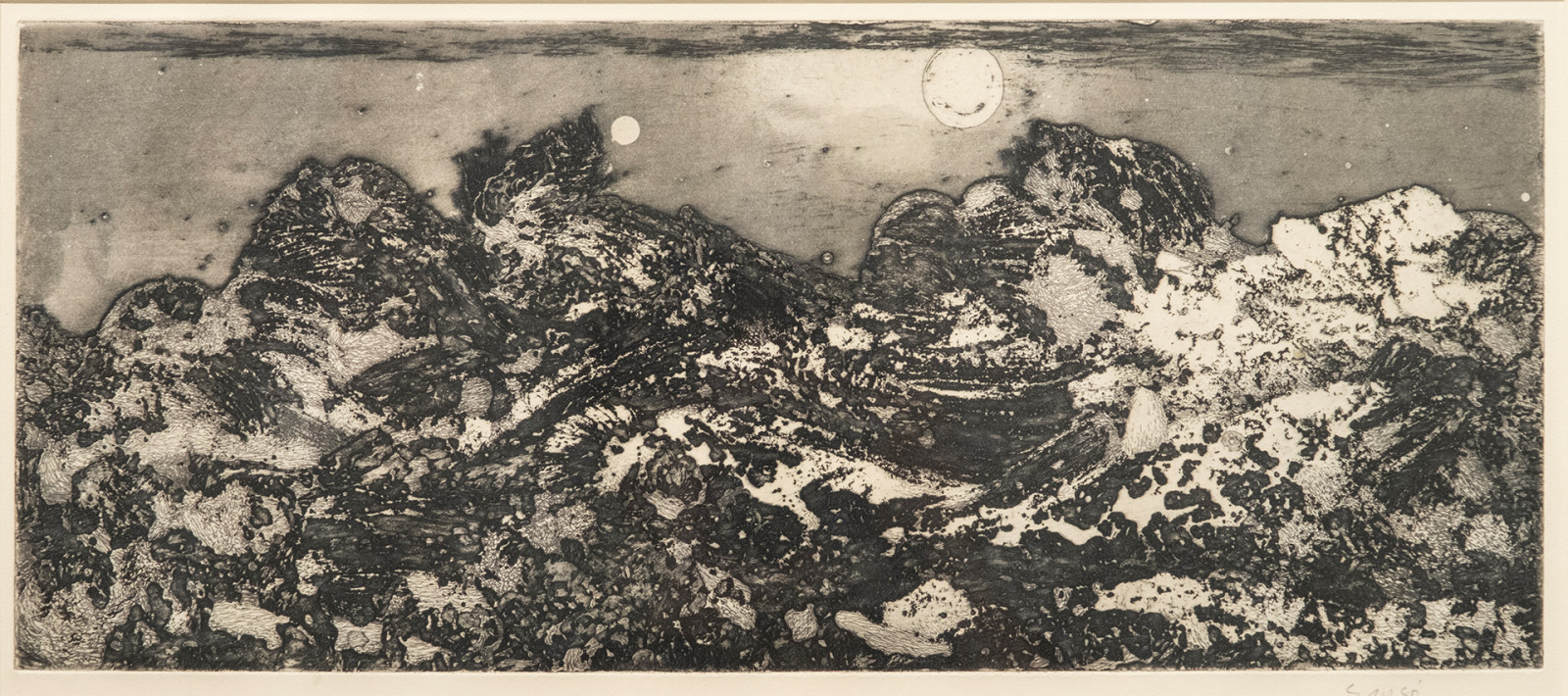 Juvenal Sansó’s ‘Lueurs’ (1963), copperplate-etching and aqua tint on paper, donation of Eliot and Cherry Maguan (Photo: courtesy of Fundacion Sansó)