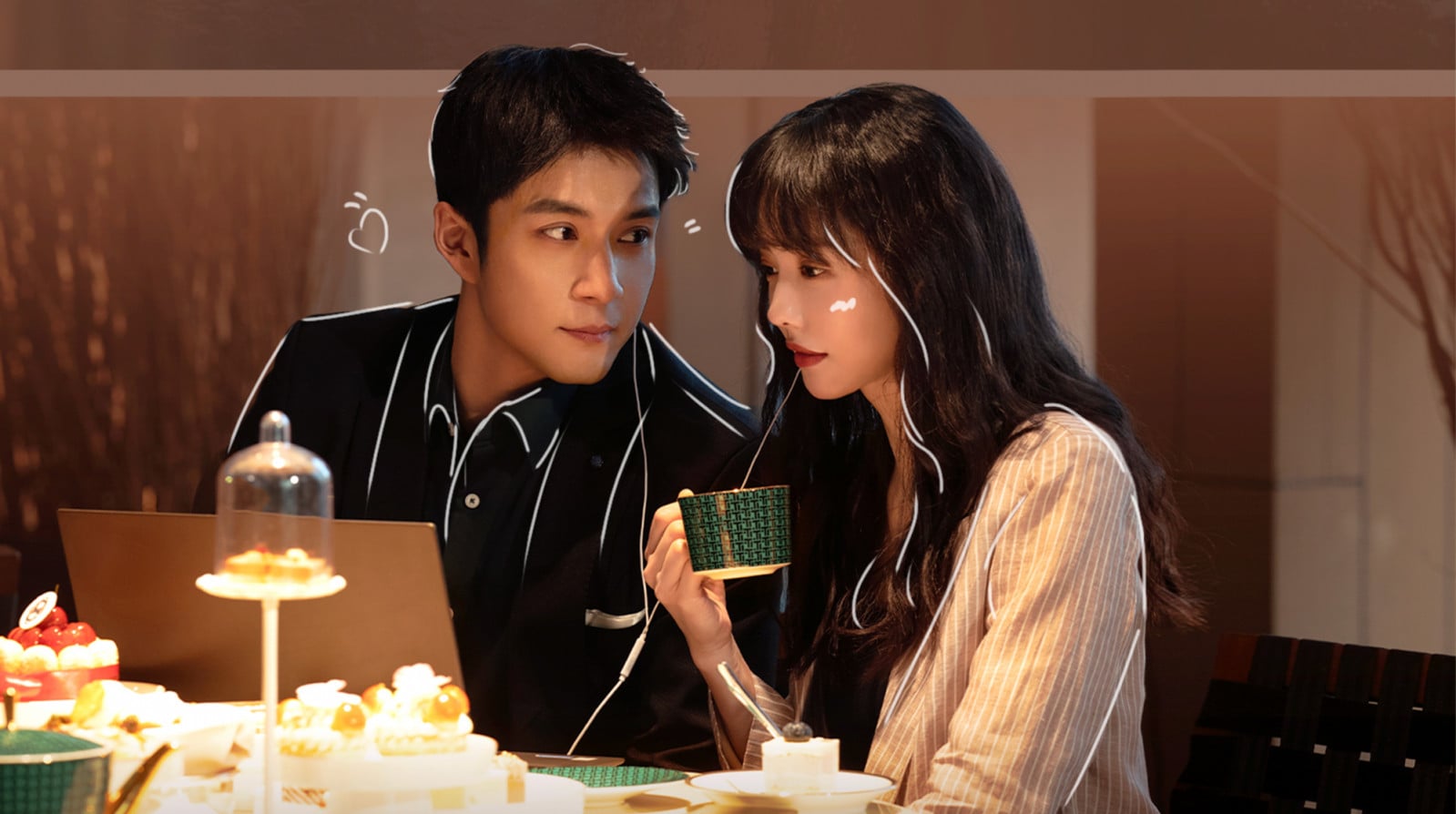 Fake It Till You Make It actors drinking coffee with laptop (Photo: Rakuten Viki)