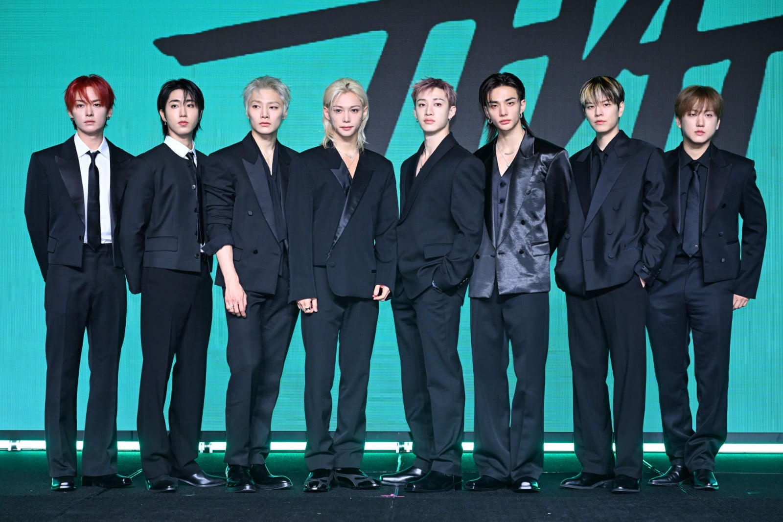 SEOUL, SOUTH KOREA - AUGUST 6, 2026: Lee Know of Stray Kids, HAN of Stray Kids, I.N of Stray Kids, Felix of Stray Kids, Bang Chan of Stray Kids, Hyunjin of Stray Kids, Seungmin of Stray Kids and Changbin of Stray Kids pose during the press conference for 'THIS & THAT' at Conrad Seoul in Yeouido, Seoul on August 6, 2026 (Photo by THE FACT/Imazins via Getty Images)