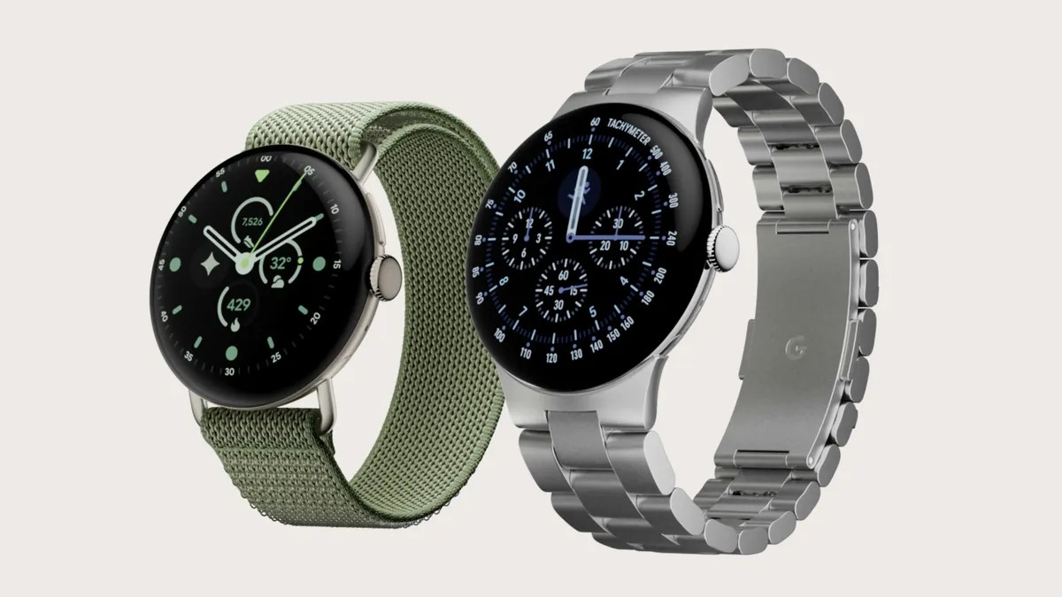Google Pixel Watches, showcasing versatile styling with fabric and metal band options.