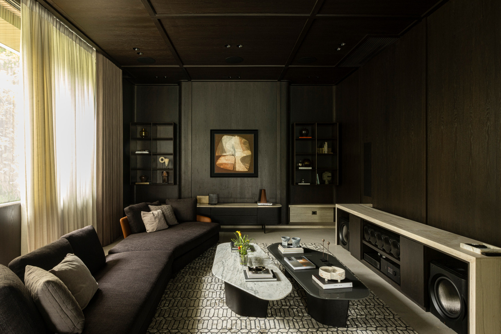 A moody listening room in the San Juan home
