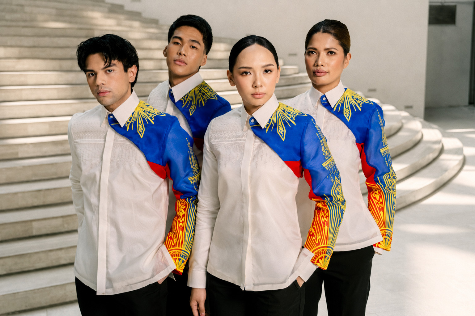 Following his designs for the Paris Olympics, Francis Libiran takes a more singular approach for the Asian Games, putting the Philippine flag at the centre of “Malaya” (Photo: courtesy of Francis Libiran)