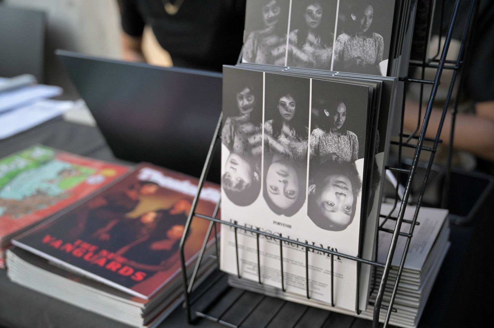 At the front of house, Porvenir team offers the guests copies of Eljay Castro Deldoc’s book and the play’s souvenir programme (Photo: Keith Dador)