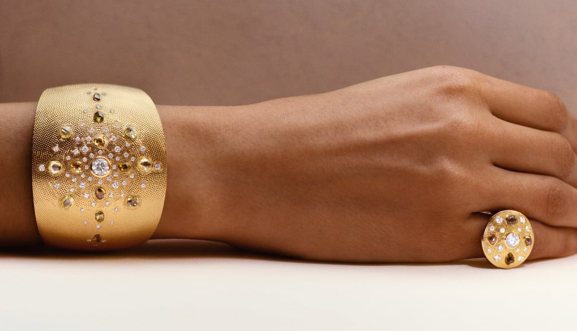 De Beers’ Talisman cuff and ring, hand-hammered in gold and set with rough and polished diamonds, channel the spirit of talismanic jewellery—ancient amulets reimagined for a modern wearer seeking protection, not just adornment (Photo: courtesy of De Beers)