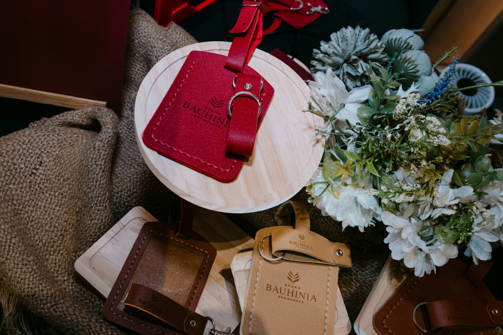 Guests were given handstamped luggage tags during the event