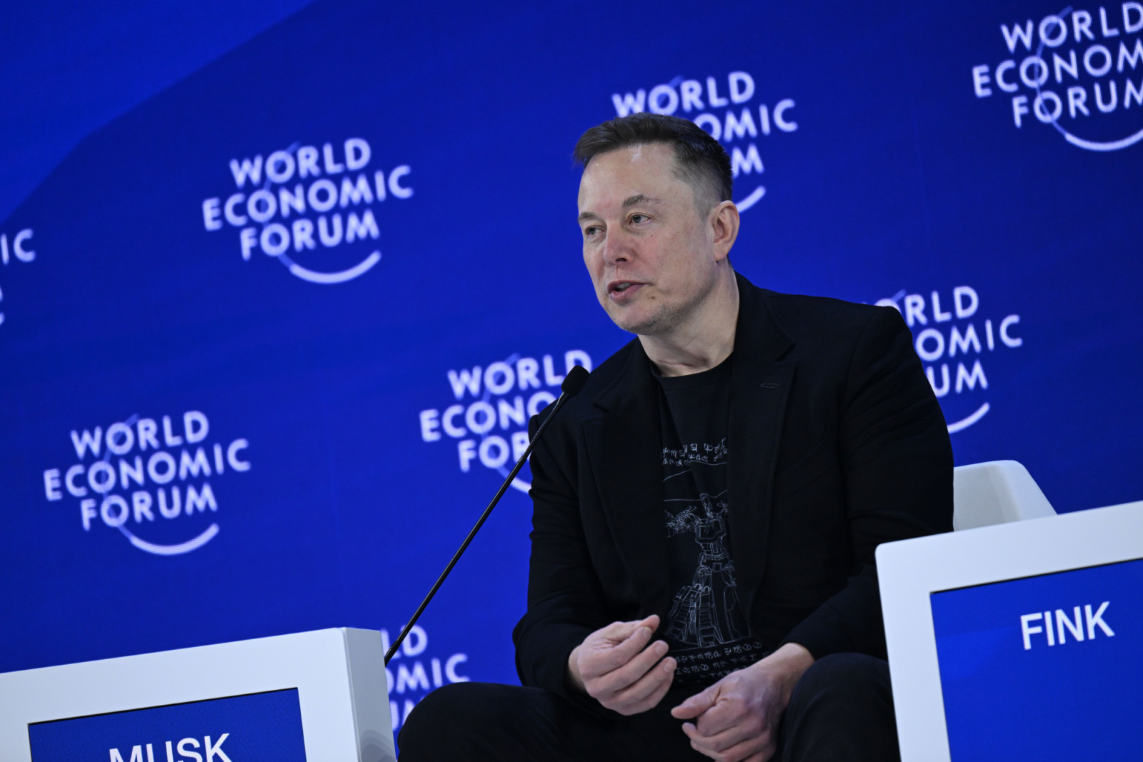 DAVOS, SWITZERLAND - JANUARY 22: Business person Elon Musk delivers a speech during the World Economic Forum Annual Meeting in Davos, Switzerland, on January 22, 2026. (Photo by Harun Ozalp/Anadolu via Getty Images)