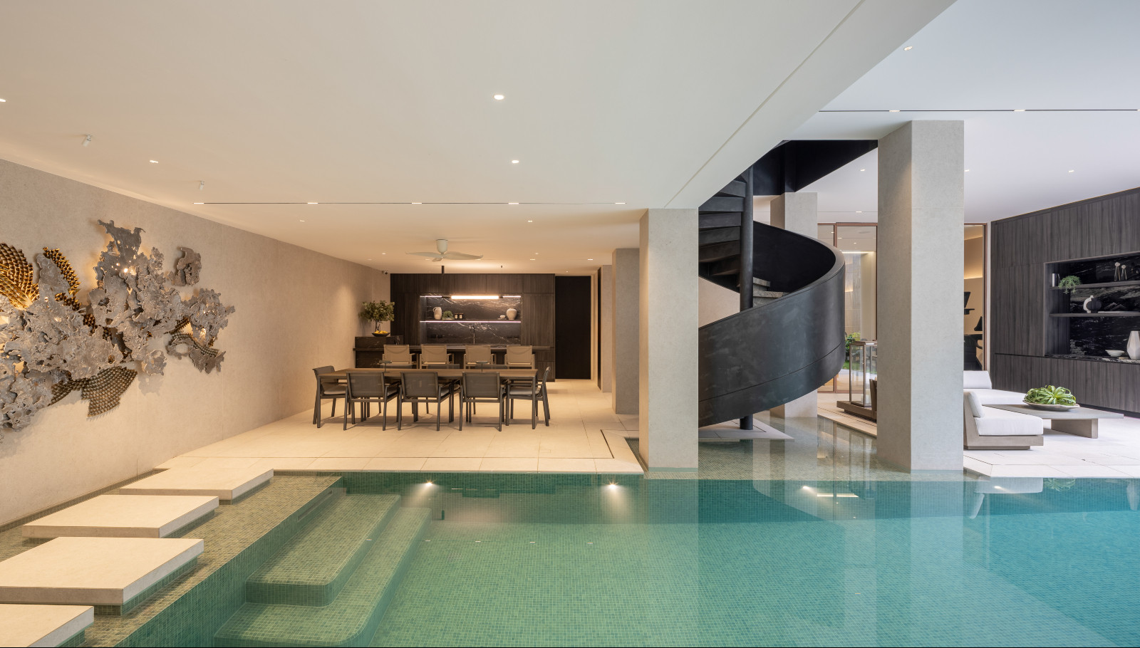 The pool leading up to the entertaining area of Cascade House by H1 Architecture in Manila, Philippines