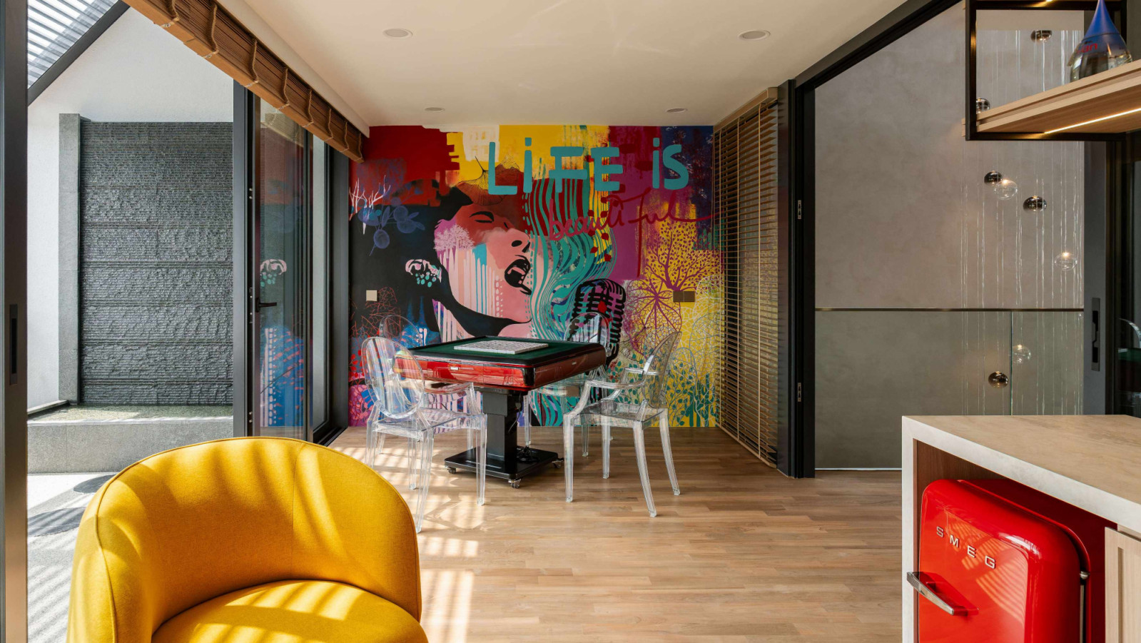 Using layers of bronze-toned framing, natural materials and unexpected bursts of colour, Create Architecture gave this compact terrace house a strong sense of identity