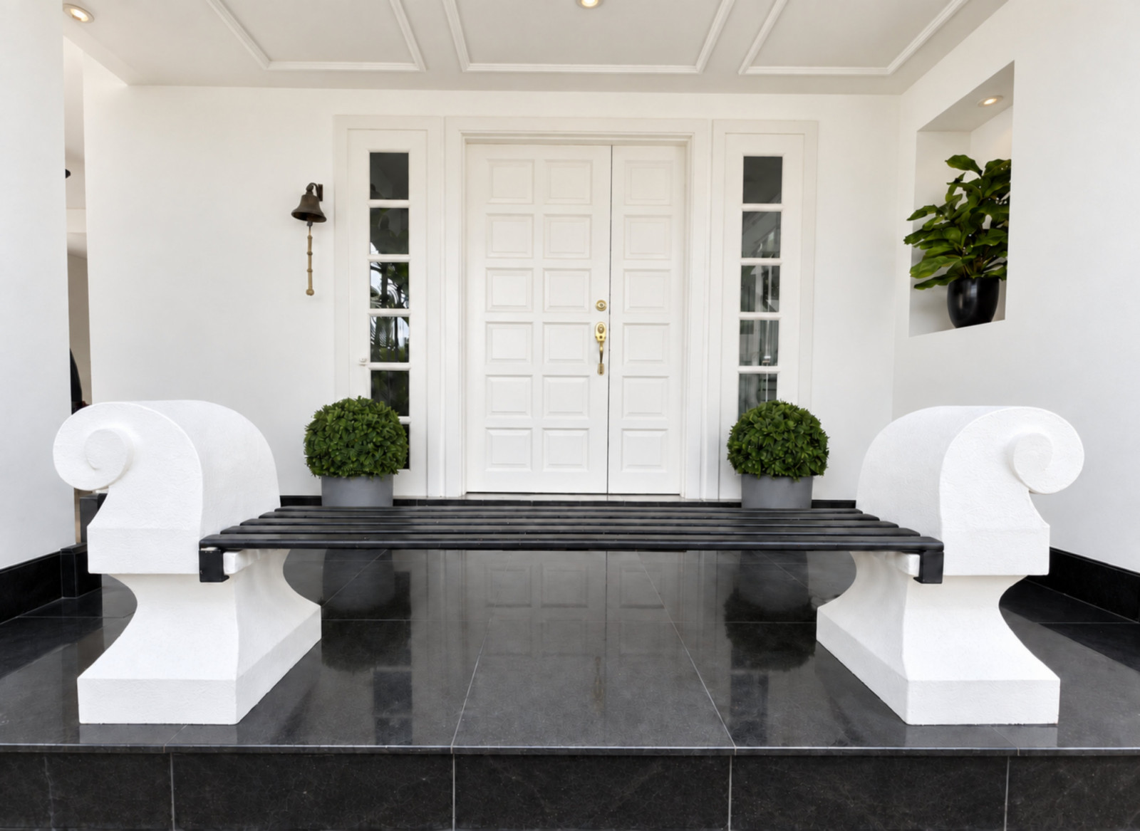 Details hint at the eclectic interior that awaits beyond this entrance