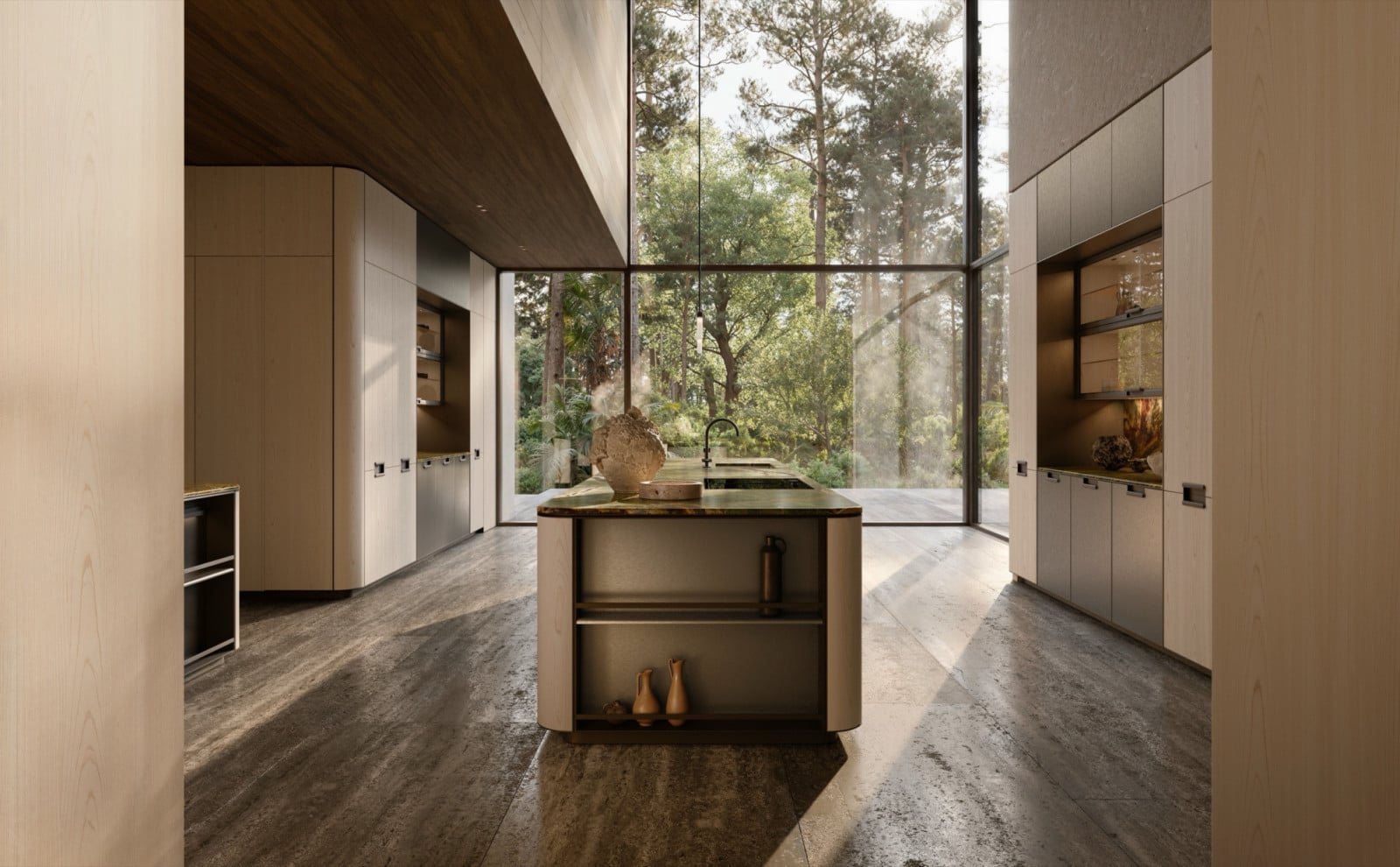 The Physis kitchen system from the Molteni&C Indoor Collection features a fluid, central space that can be configured to suit different spaces and ways of living