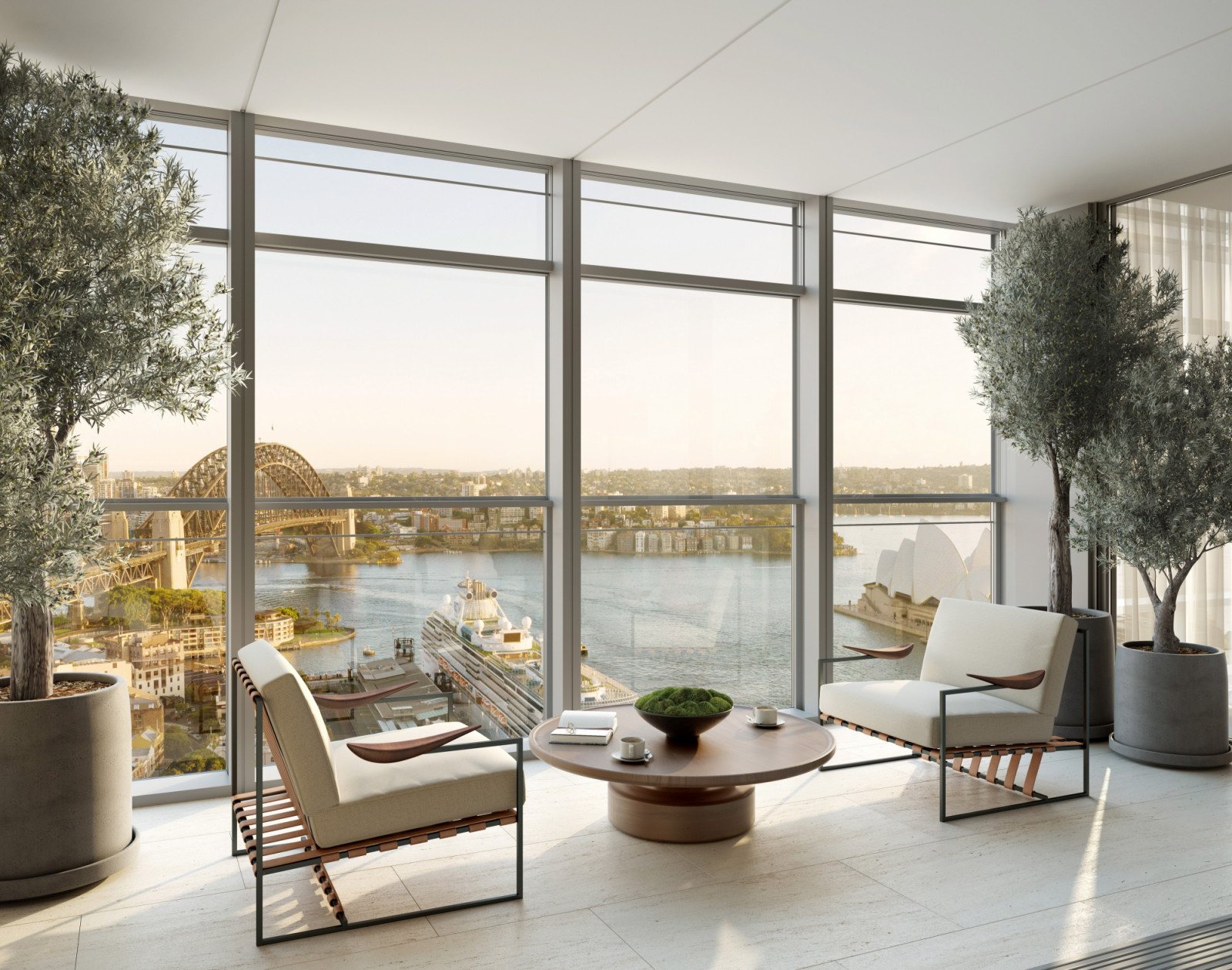 Rather than competing with the panorama beyond, the residences are conceived as calm, tactile and luminous spaces above the city