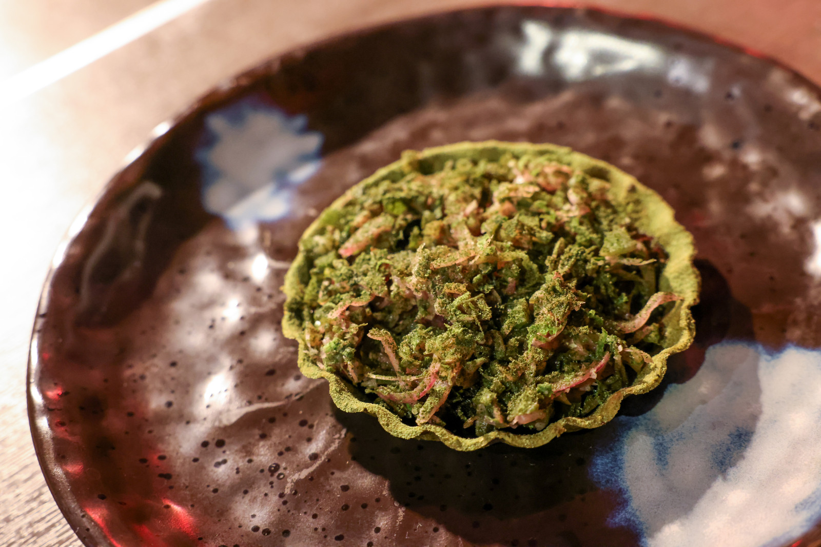 Chefs Nicco Santos and Quenee Vilar of Celera developed ‘Green’, a leek tostada with herbaceous duck keluak and kerabu ulam | Off Menu