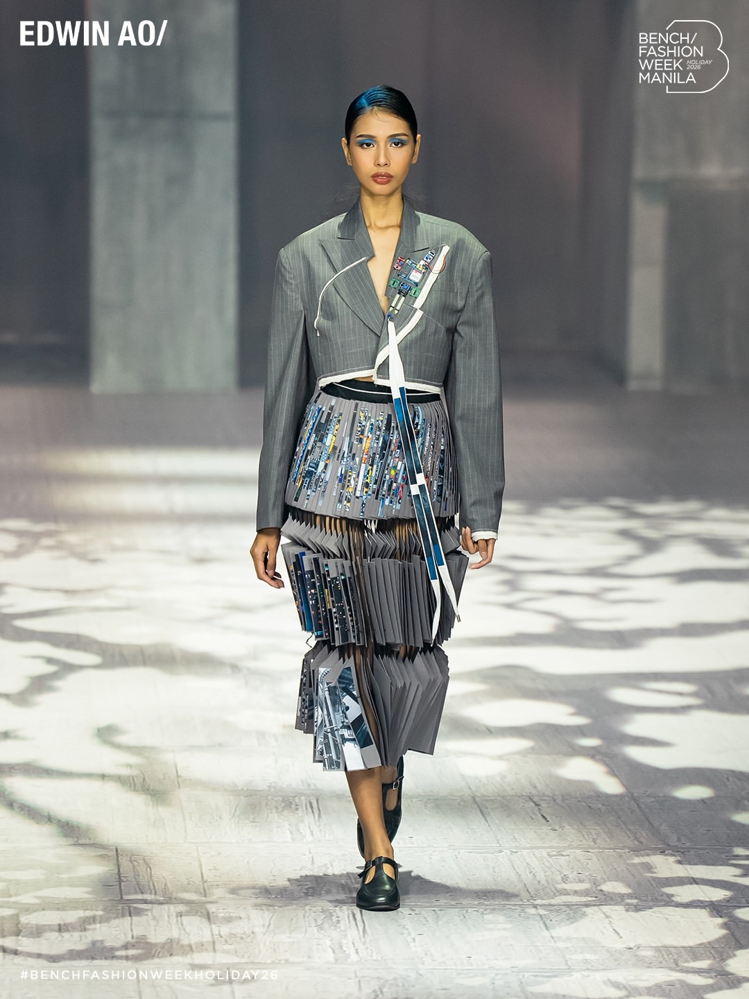 A look from Edwin Ao's Holiday 2026 collection presented at Bench Fashion Week Manila.