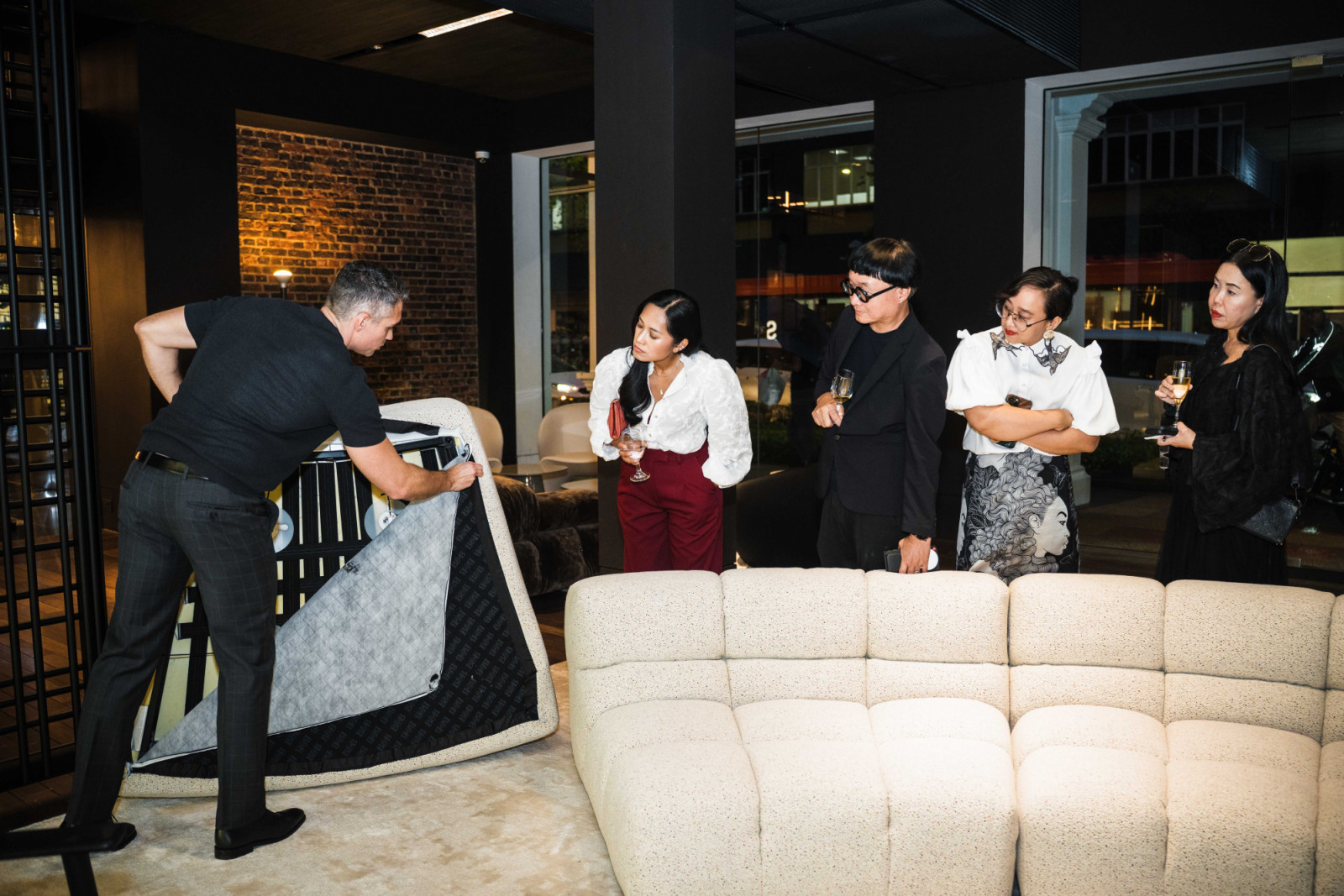 Kelly Williams leading an impromptu tour of the B&B Italia Gallery on the ground floor of Space Furniture